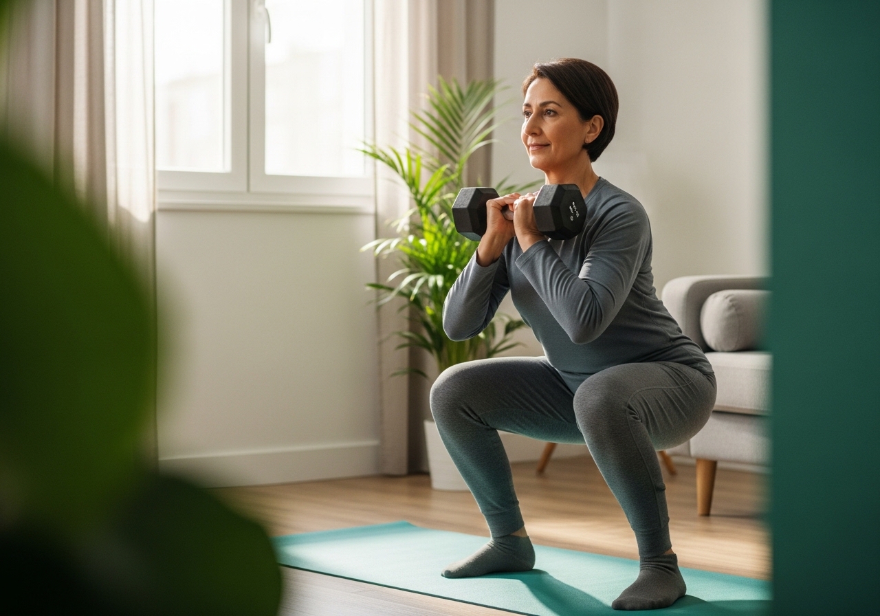 Evde kuvvet antrenmanı: dumbbell squat + push-up, haftalık 2 gün hedefi