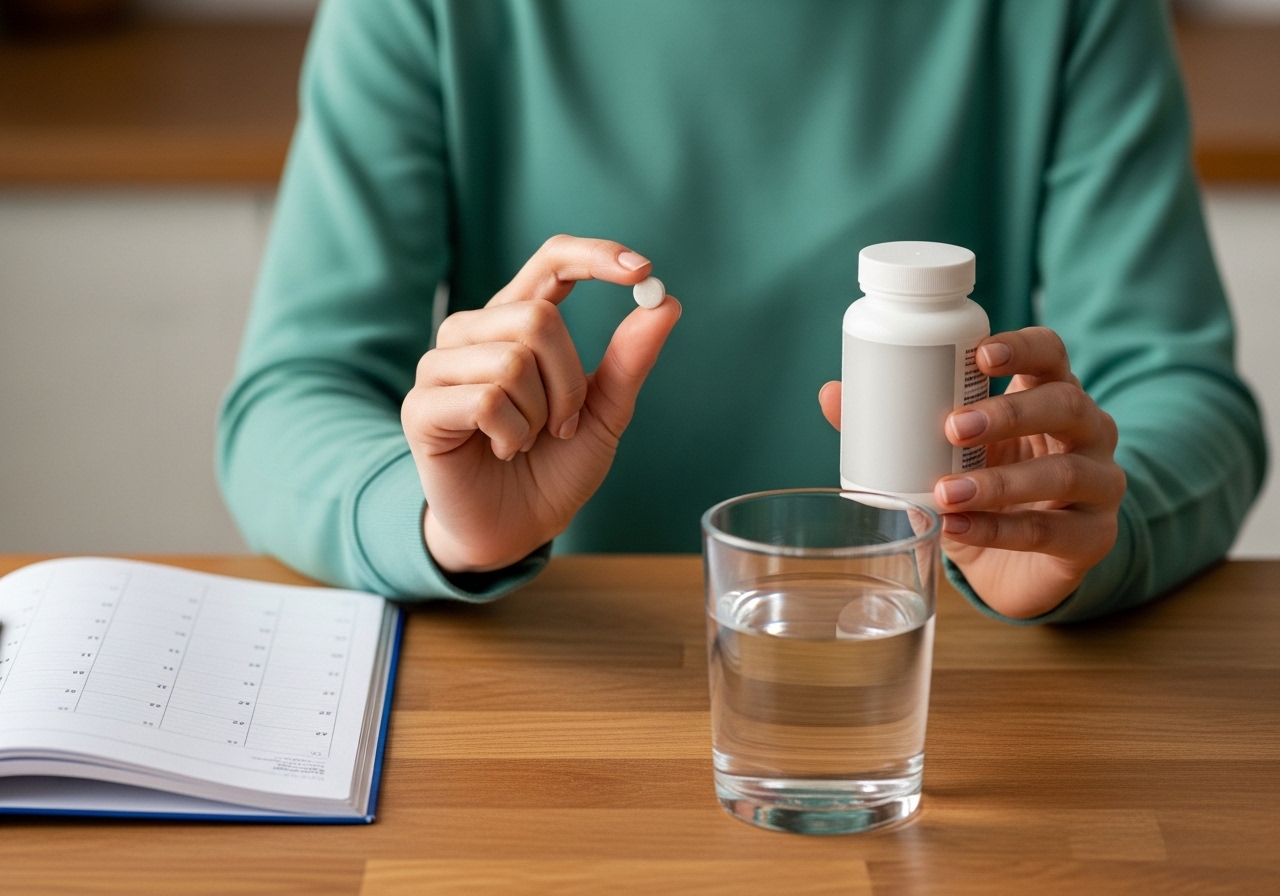 Gebelik hazırlığı: kadın elinde folik asit takviyesi ve multivitamin paketi