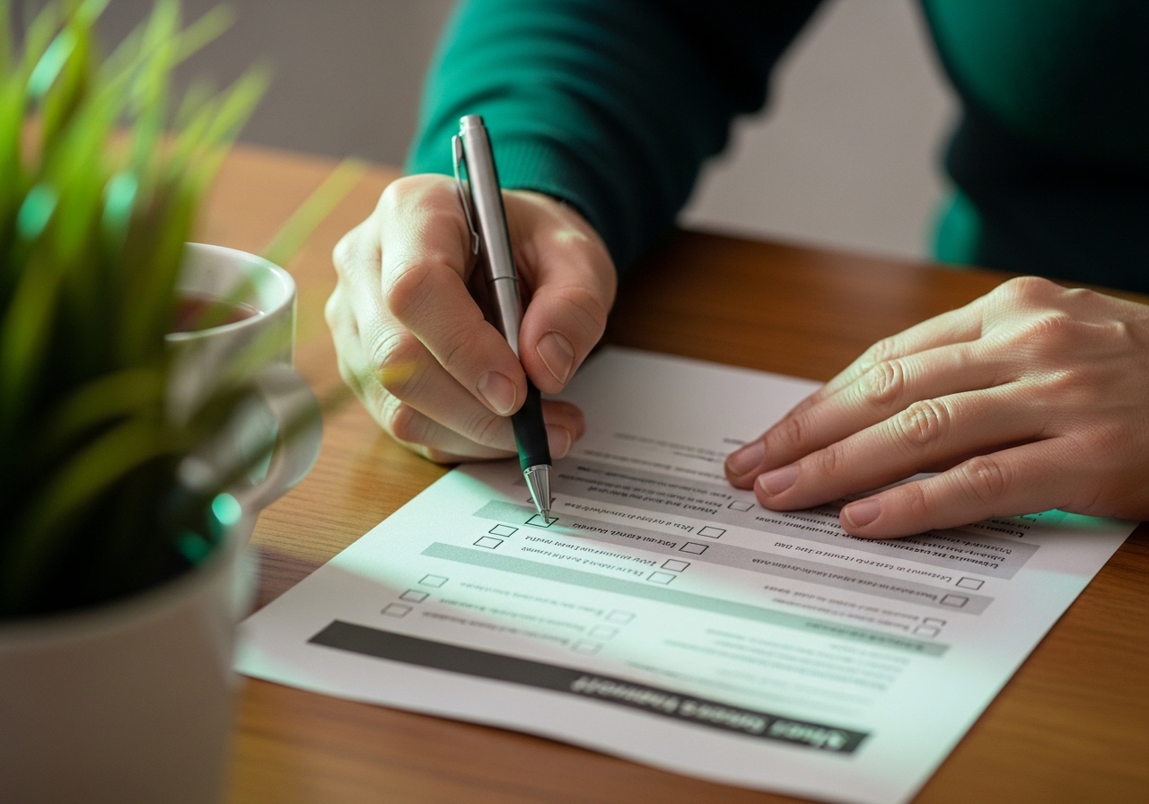 Birinci basamak değerlendirme: PHQ-9 tarama formu dolduran yetişkinin elleri