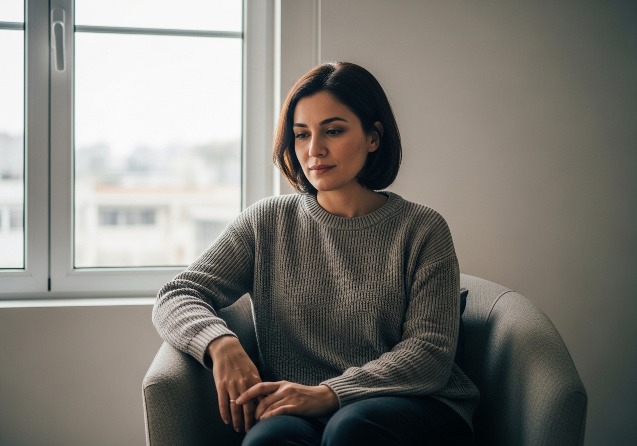 Yetişkin sosyal etkinlik sonrası evde sessizce dinleniyor; sosyal yorgunluk anı