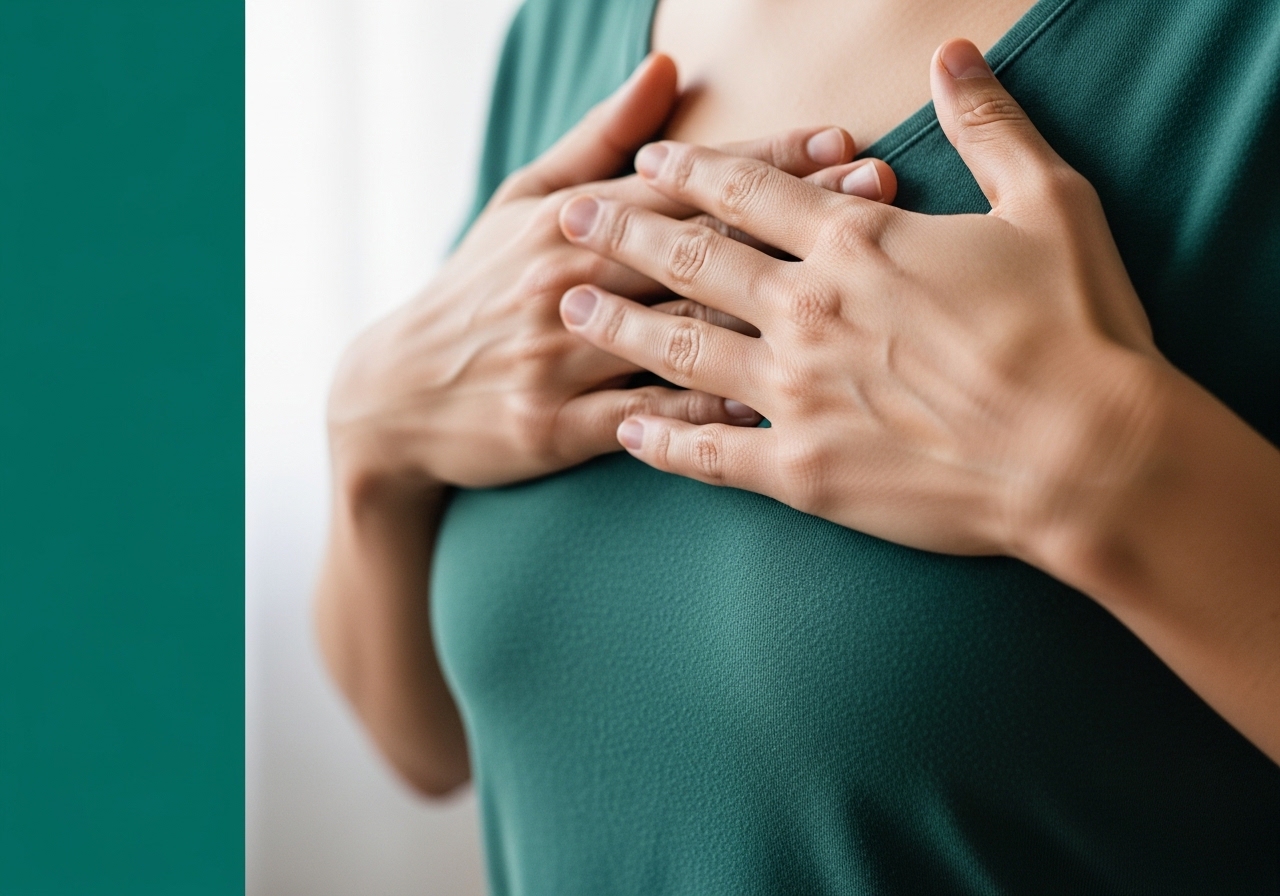 Bir yetişkinin elleri göğüs ve karın üzerinde, diyafram solunumu yaparken; arkada yumuşak ışık